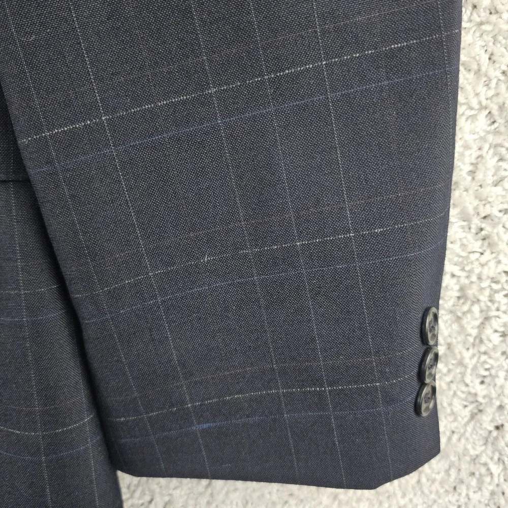 Vintage Hardwick Clothes Windowpane Navy Blazer Sport Coat Mens 44 R Made In USA